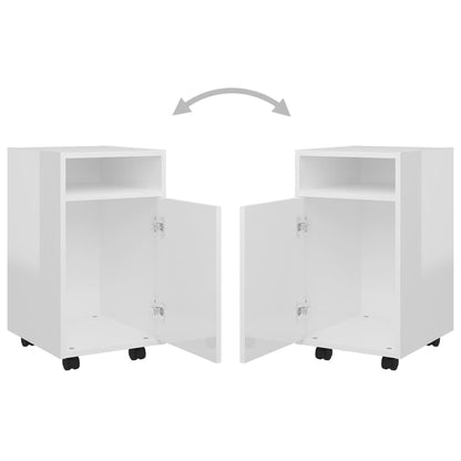 Side Cabinet with Wheels High Gloss White 33x38x60 cm Engineered Wood