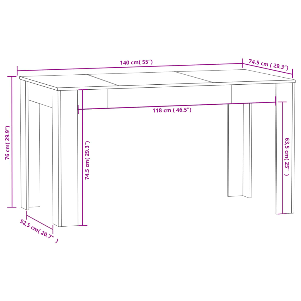 Dining Table Concrete Grey 140x74.5x76 cm Engineered Wood