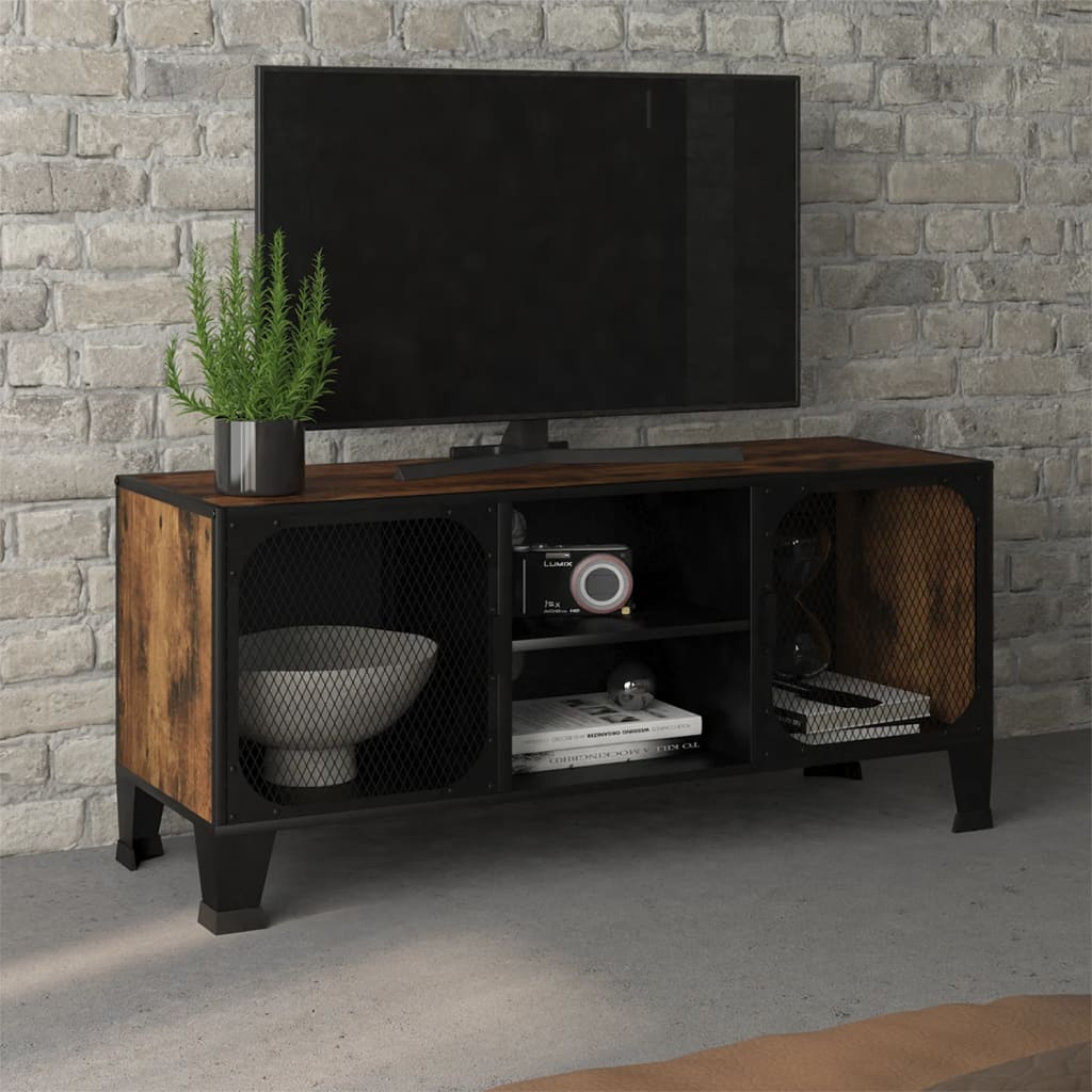 TV Cabinet Rustic Brown 105x36x47 cm Metal and MDF