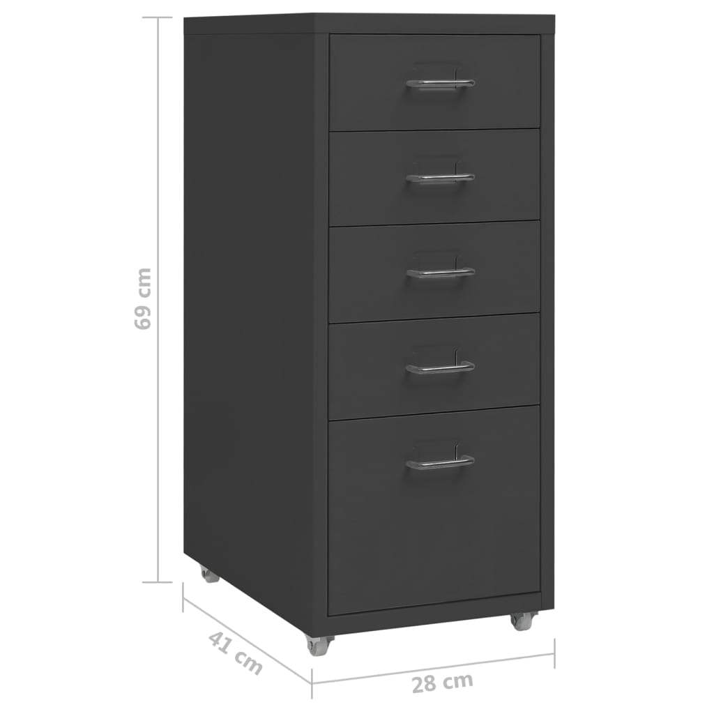 Mobile File Cabinet Anthracite 28x41x69 cm Metal