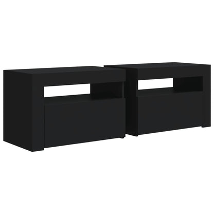 Bedside Cabinets 2 pcs with LEDs Black 60x35x40 cm