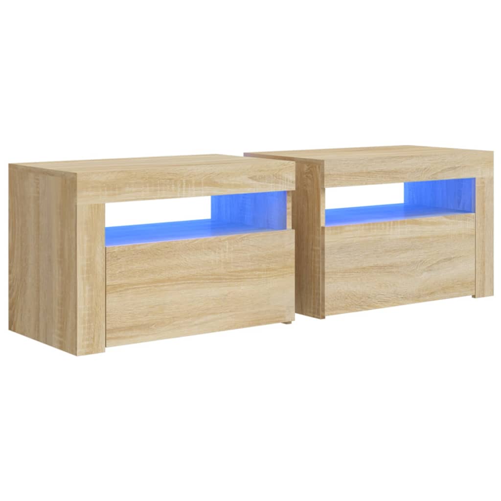 Bedside Cabinets 2 pcs with LEDs Sonoma Oak 60x35x40 cm