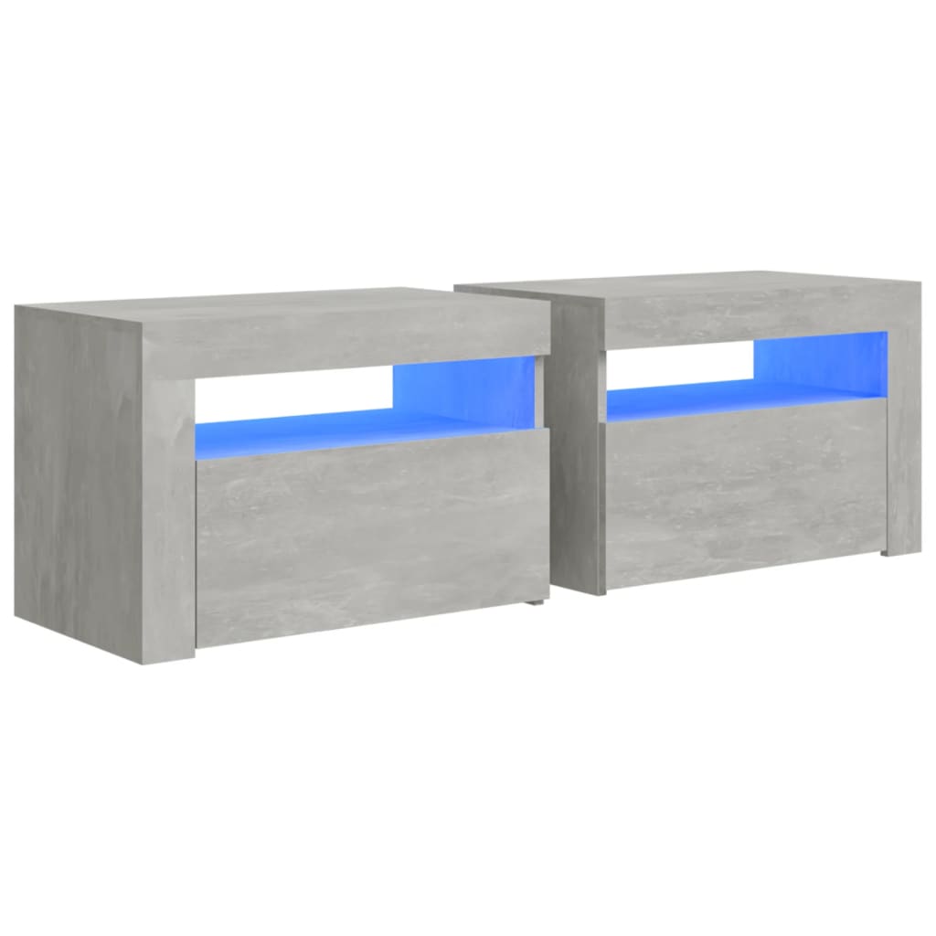 Bedside Cabinets 2 pcs with LEDs Concrete Grey 60x35x40 cm