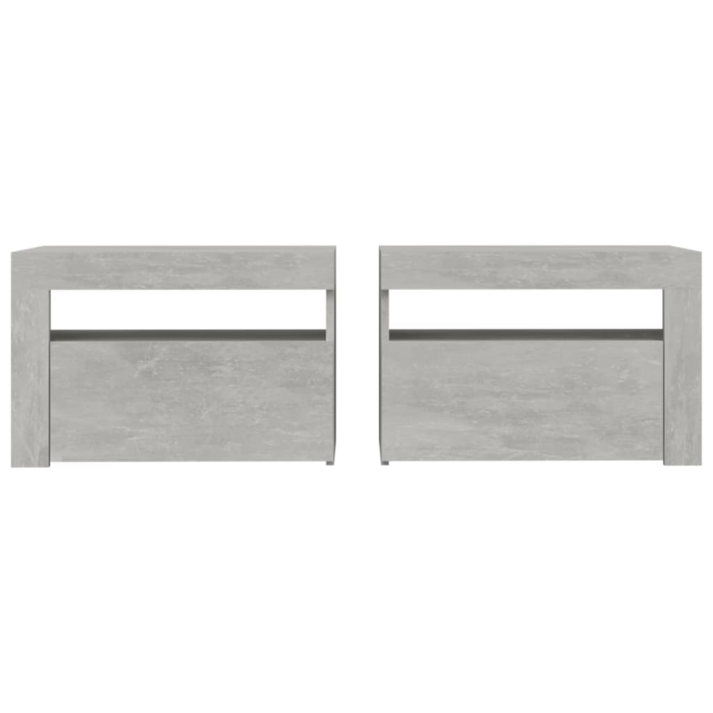 Bedside Cabinets 2 pcs with LEDs Concrete Grey 60x35x40 cm
