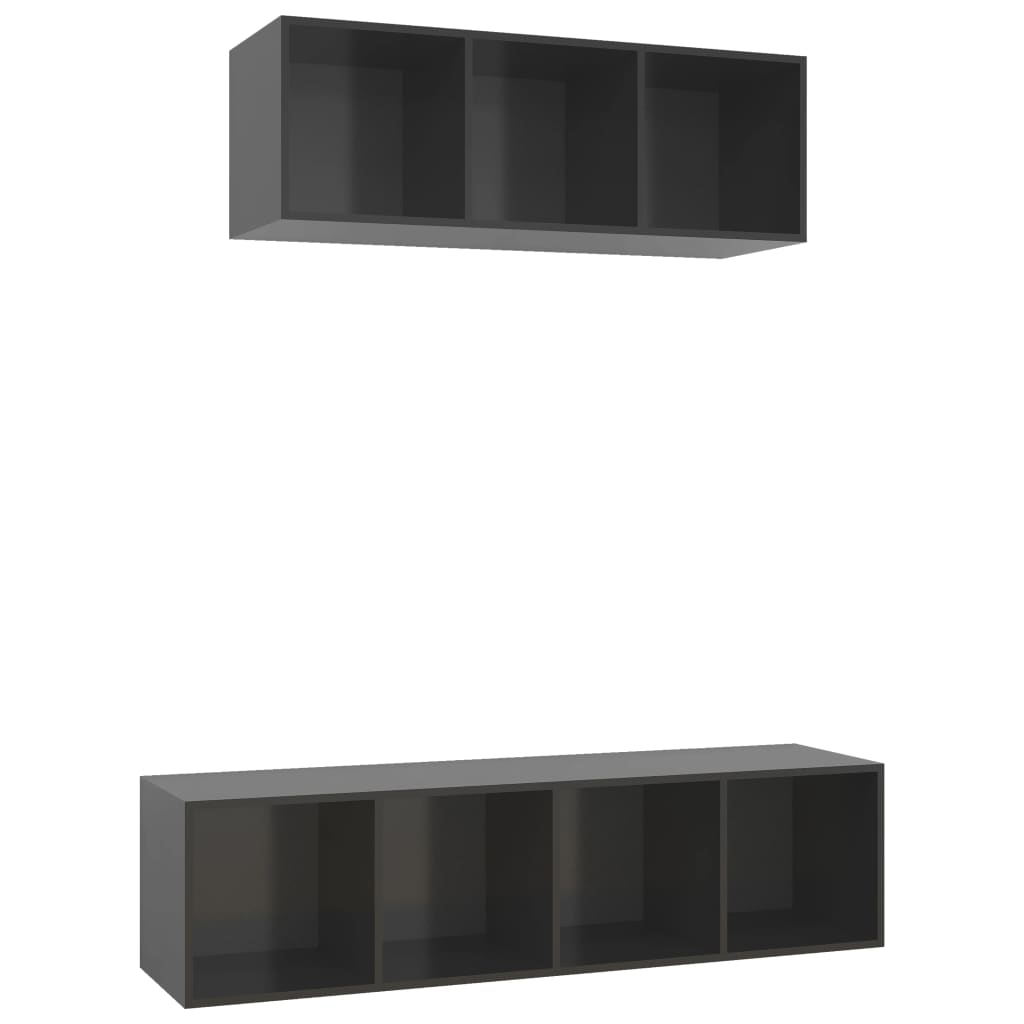 2 Piece TV Cabinet Set High Gloss Grey Engineered Wood