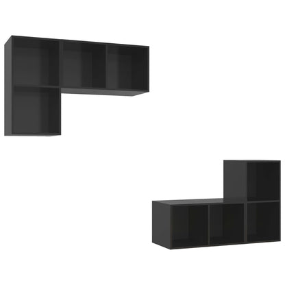 Wall-mounted TV Cabinets 4 pcs High Gloss Black Engineered Wood