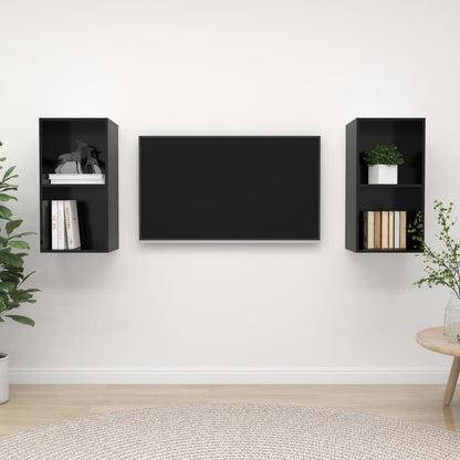 Wall-mounted TV Cabinets 2 pcs High Gloss Black Engineered Wood