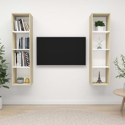 Wall-mounted TV Cabinets 2 pcs White and Sonoma Oak Engineered Wood