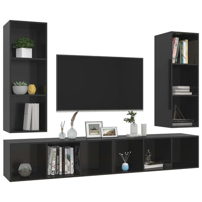 Wall-mounted TV Cabinets 4 pcs High Gloss Black Engineered Wood