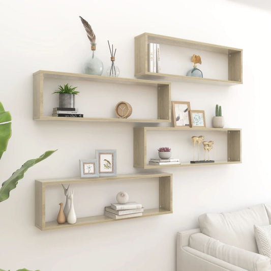 Wall Cube Shelf 4 pcs Sonoma Oak 100x15x30 cm Engineered Wood
