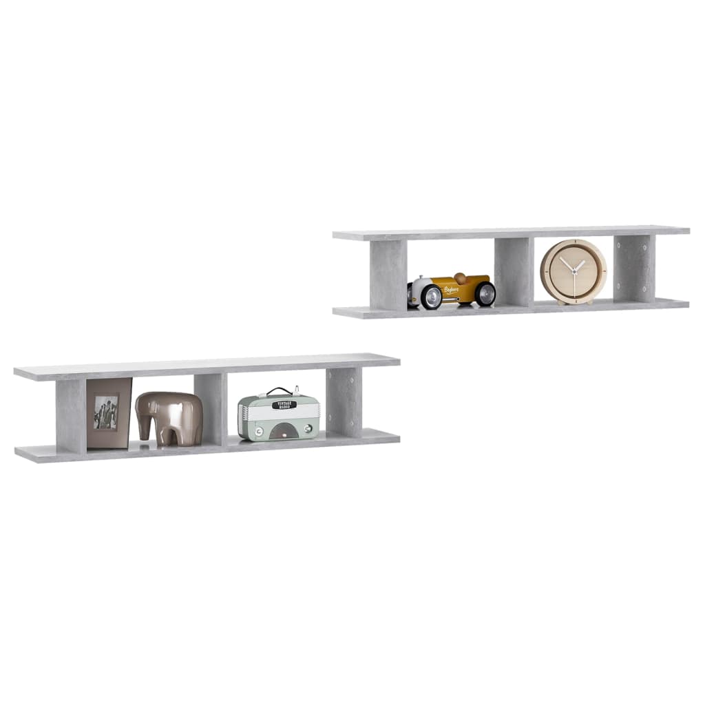 Wall Shelf 2 pcs Concrete Grey 90x18x20 cm Engineered Wood