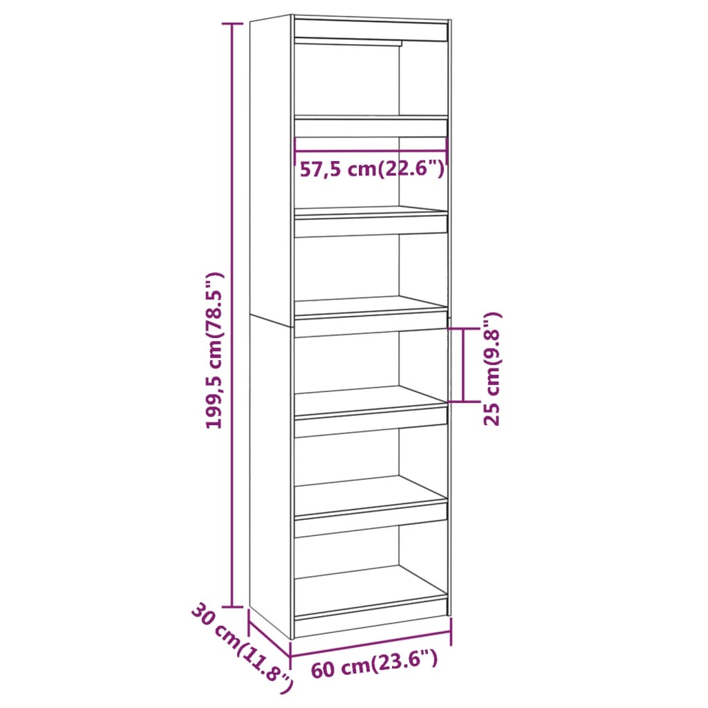 Book Cabinet/Room Divider 60x30x199.5 cm Solid Wood Pine