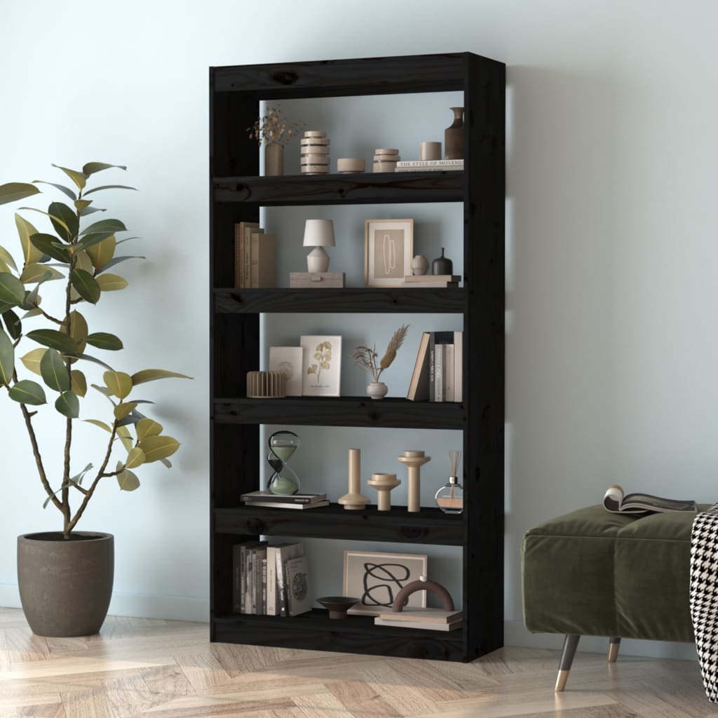 Book Cabinet/Room Divider Black 80x30x167.4 cm Solid Wood Pine