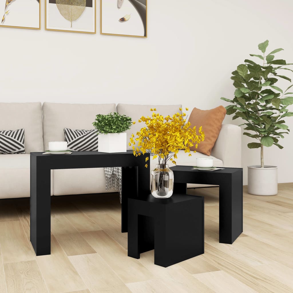 Nesting Coffee Tables 3 pcs Black Engineered Wood