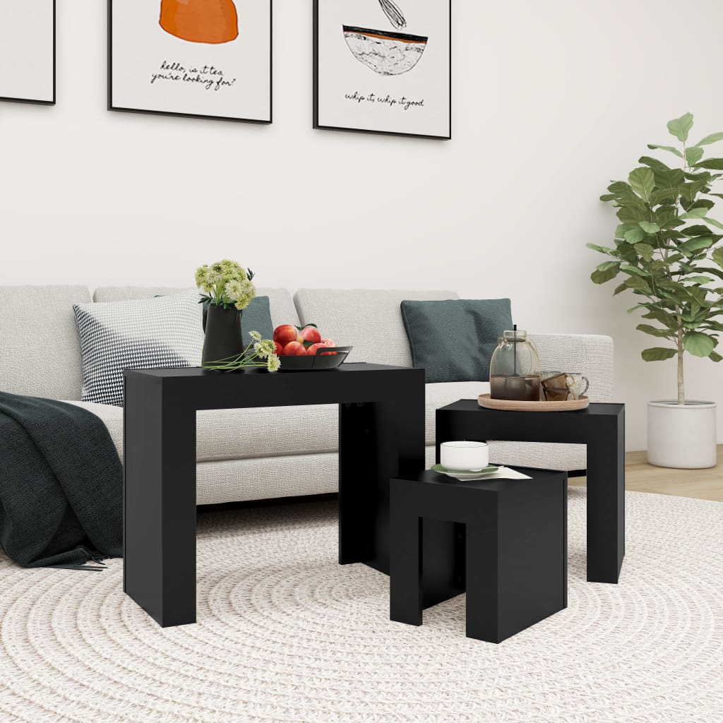 Nesting Coffee Tables 3 pcs Black Engineered Wood