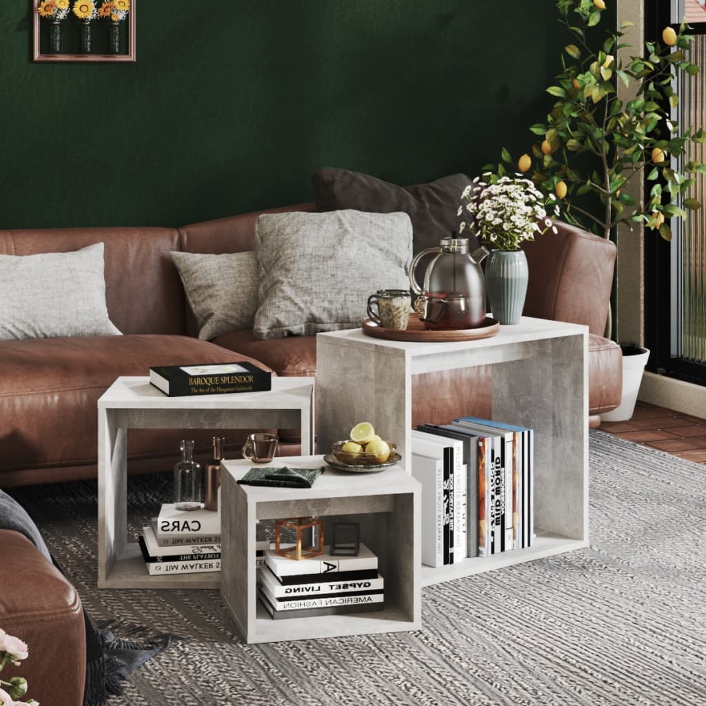 Nesting Tables 3 pcs Concrete Grey Engineered Wood