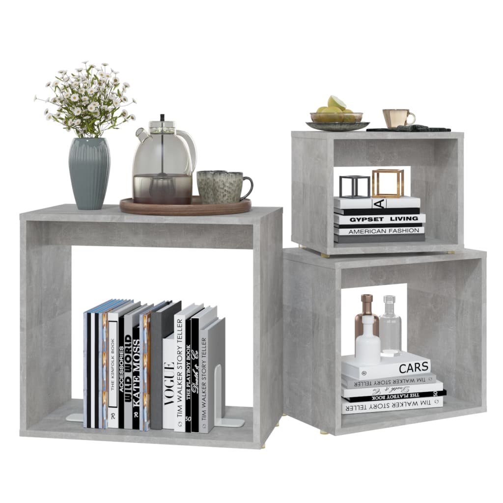 Nesting Tables 3 pcs Concrete Grey Engineered Wood