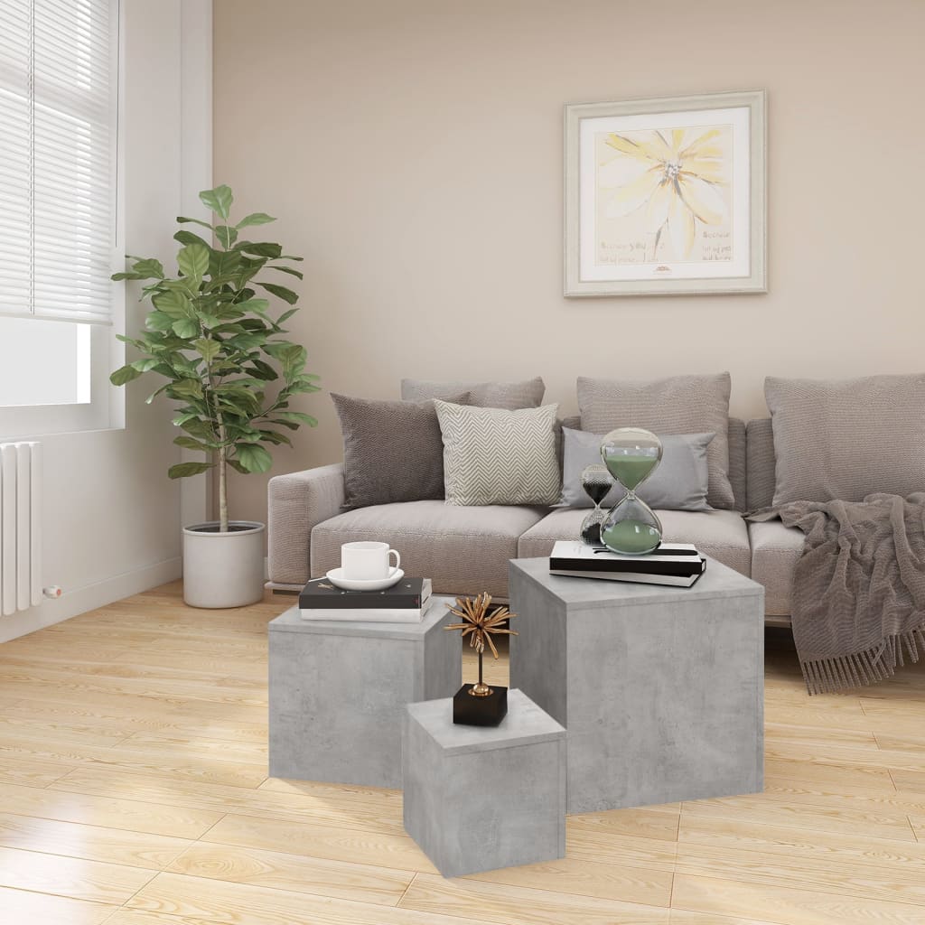 Side Tables 3 pcs Concrete Grey Engineered Wood