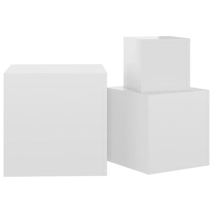 Side Tables 3 pcs High Gloss White Engineered Wood