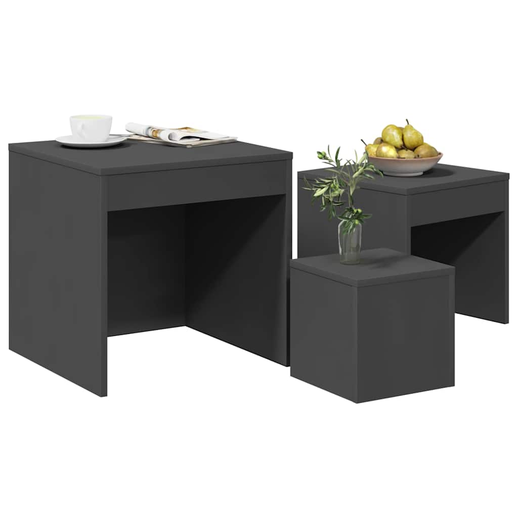 Nesting Tables 3 pcs Grey Engineered Wood