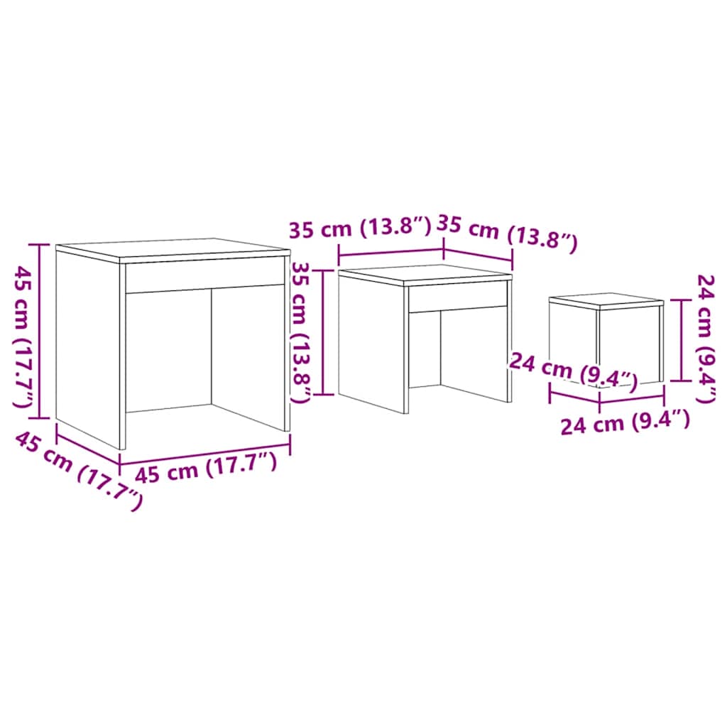 Nesting Tables 3 pcs Grey Engineered Wood