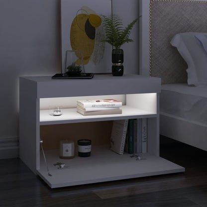 Bedside Cabinet & LED Lights 2 pcs White 60x35x40 cm Engineered Wood