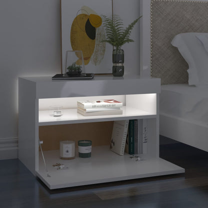 Bedside Cabinet & LED Lights High Gloss White 60x35x40 cm