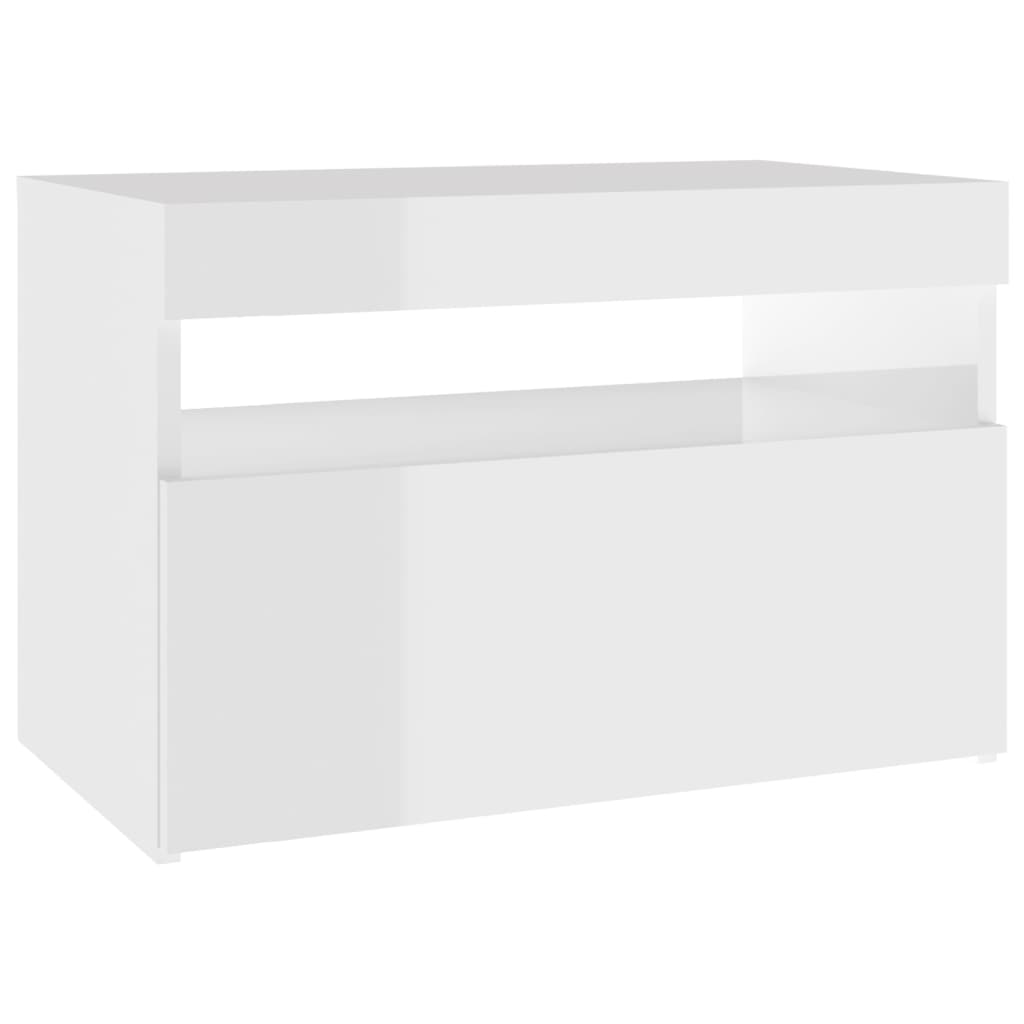 Bedside Cabinet & LED Lights High Gloss White 60x35x40 cm