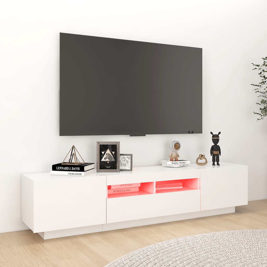 TV Cabinet with LED Lights High Gloss White 180x35x40 cm