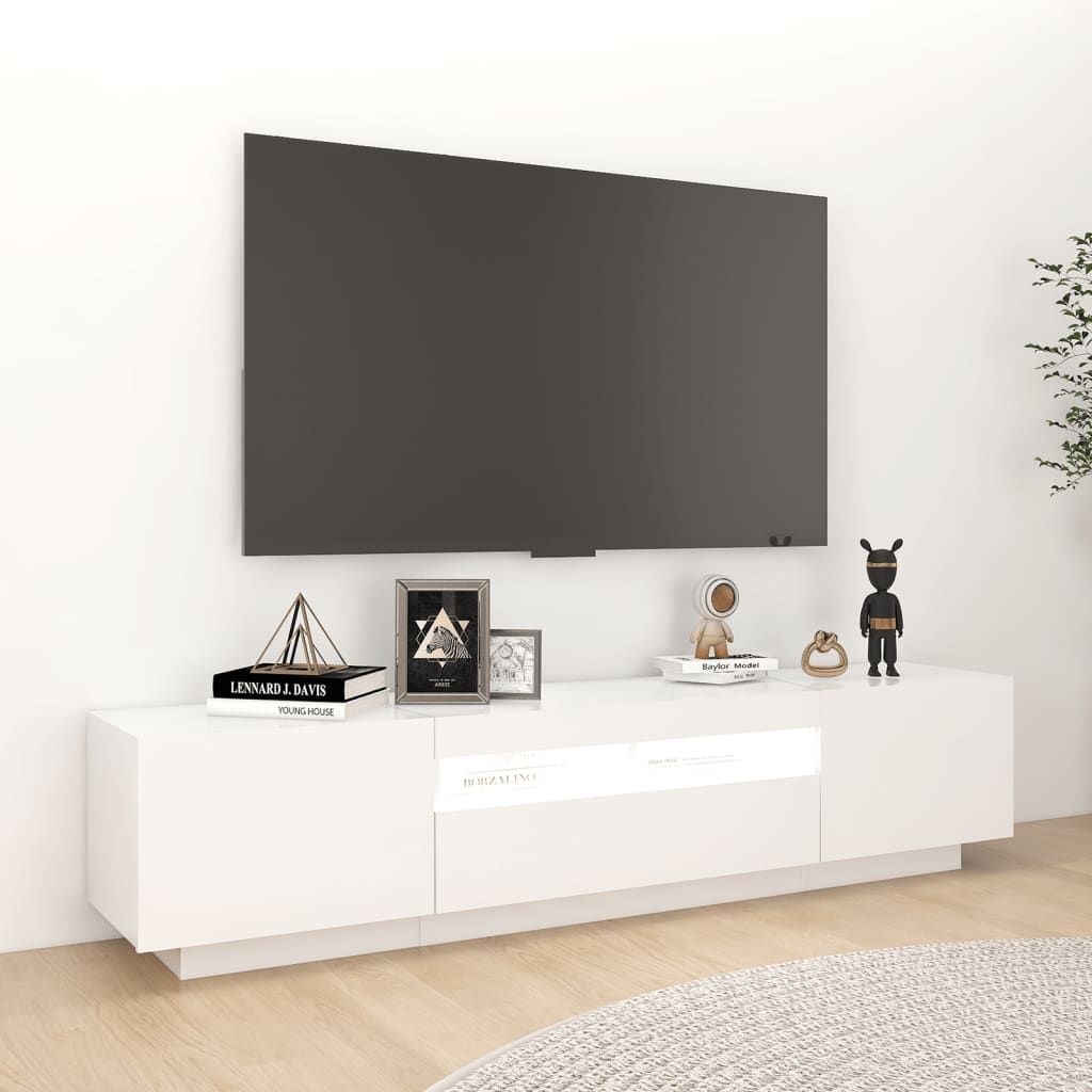 TV Cabinet with LED Lights High Gloss White 180x35x40 cm