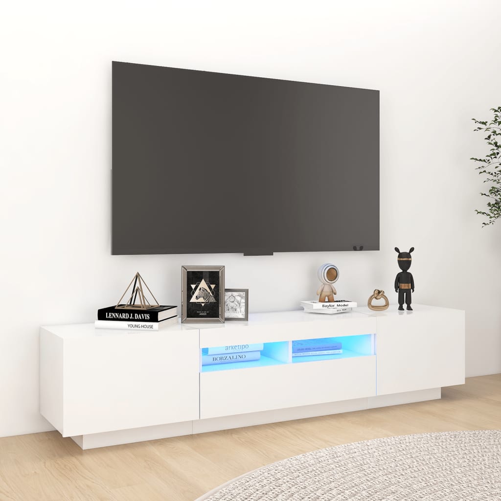 TV Cabinet with LED Lights High Gloss White 180x35x40 cm