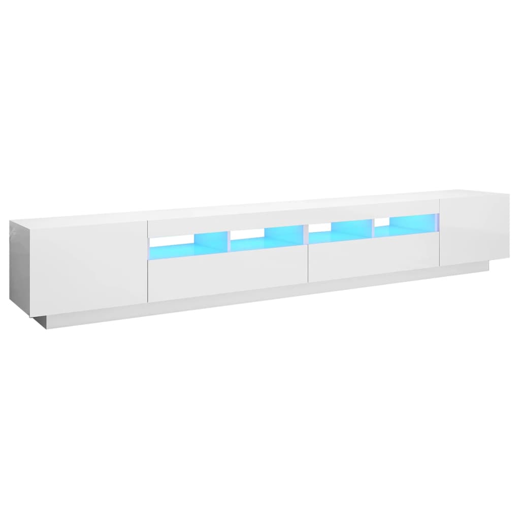 TV Cabinet with LED Lights High Gloss White 260x35x40 cm