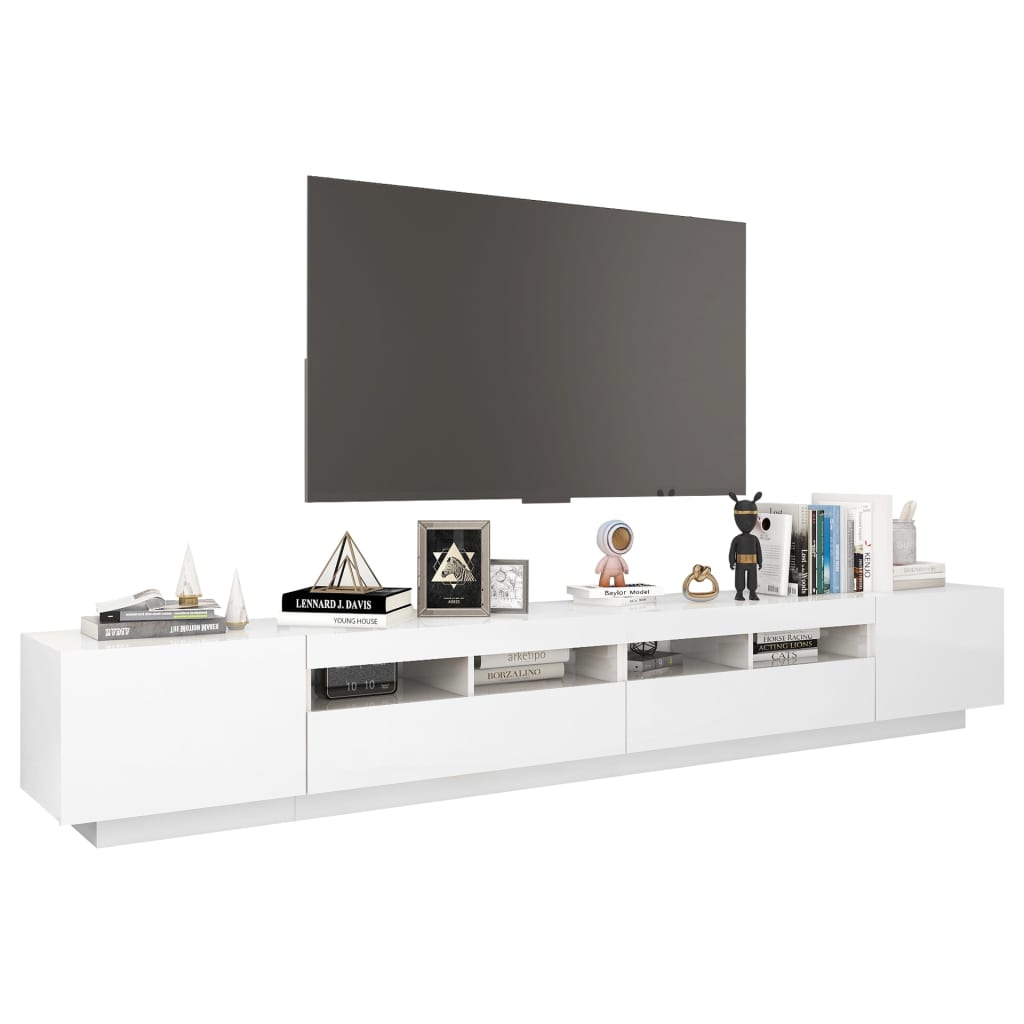 TV Cabinet with LED Lights High Gloss White 260x35x40 cm