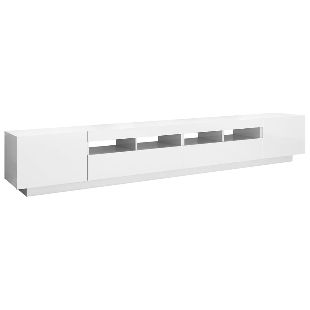 TV Cabinet with LED Lights High Gloss White 260x35x40 cm