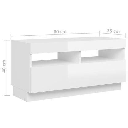 TV Cabinet with LED Lights High Gloss White 260x35x40 cm