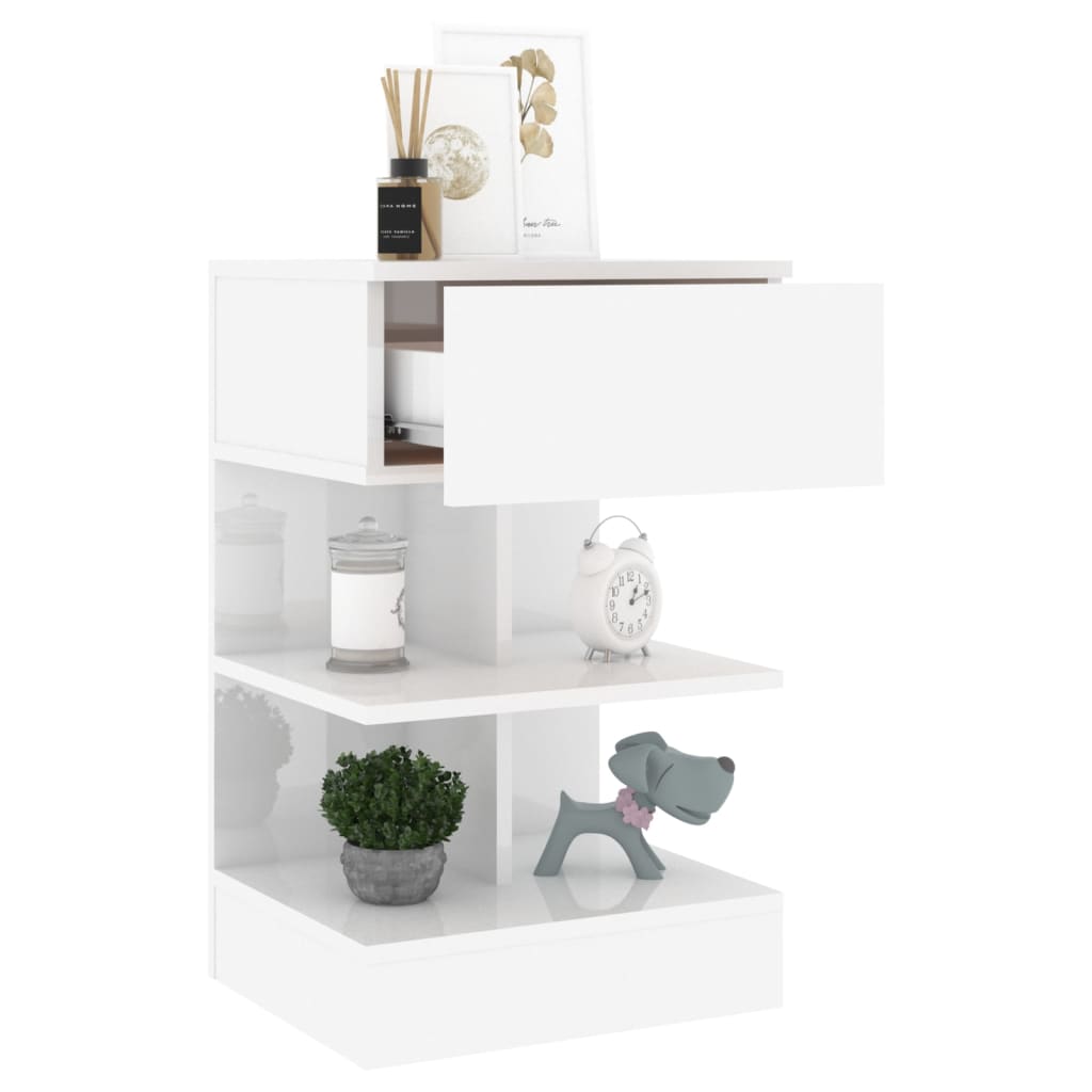 Bedside Cabinet High Gloss White 40x35x65 cm Engineered Wood