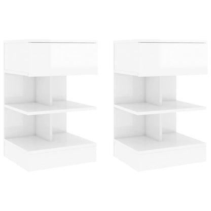 Bedside Cabinets 2 pcs High Gloss White 40x35x65 cm