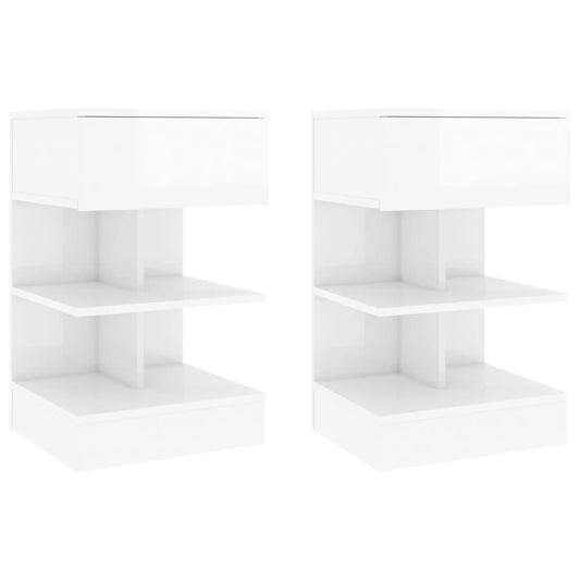 Bedside Cabinets 2 pcs High Gloss White 40x35x65 cm