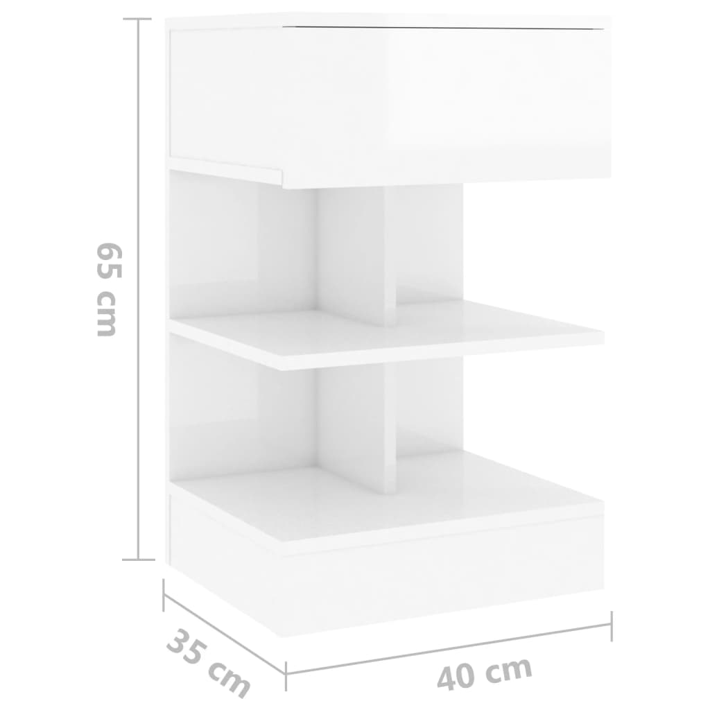 Bedside Cabinets 2 pcs High Gloss White 40x35x65 cm