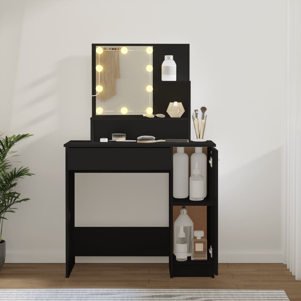 Dressing Table with LED Black 86.5x35x136 cm