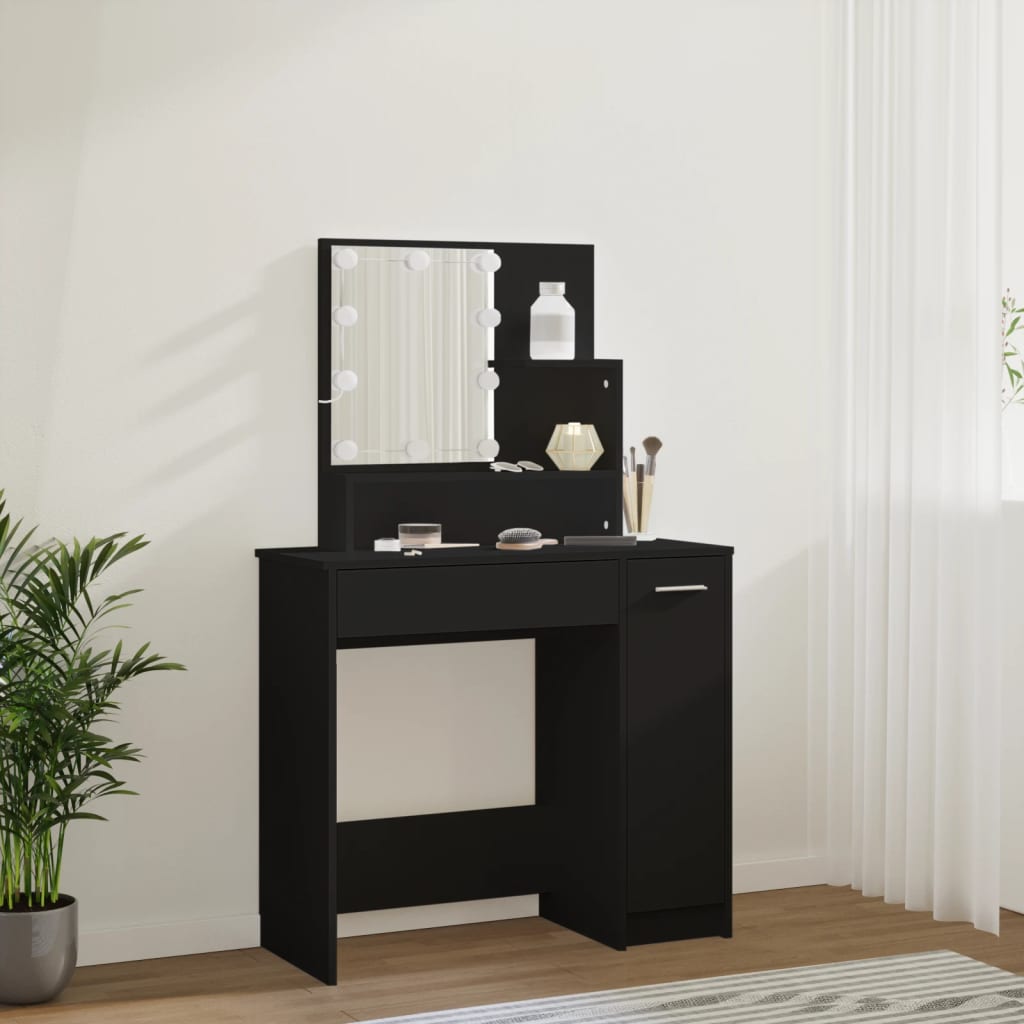 Dressing Table with LED Black 86.5x35x136 cm