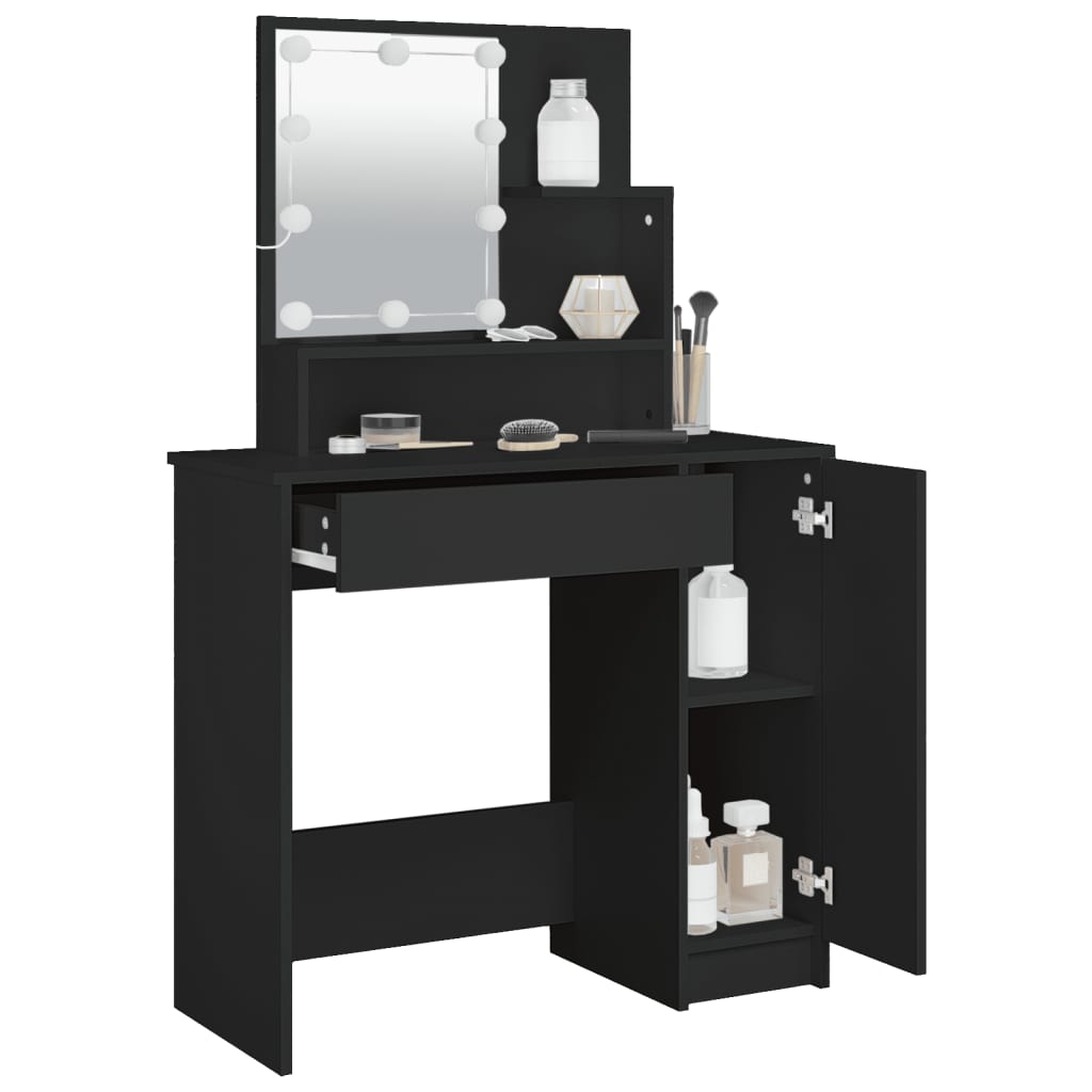 Dressing Table with LED Black 86.5x35x136 cm