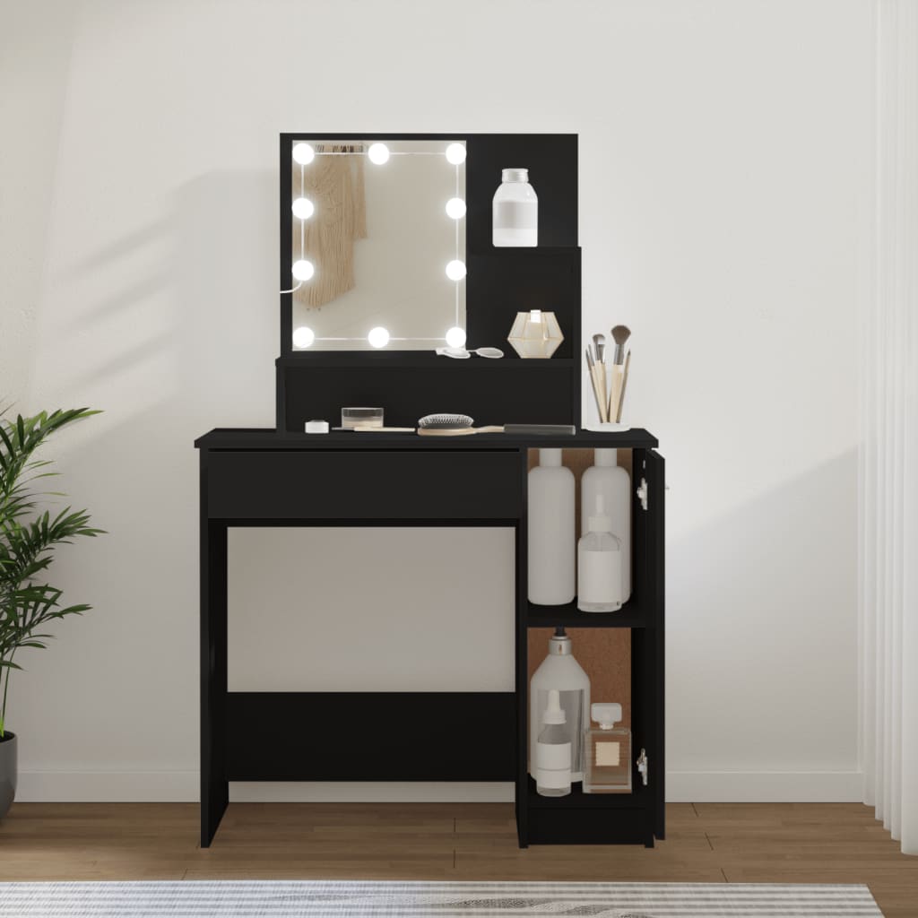 Dressing Table with LED Black 86.5x35x136 cm