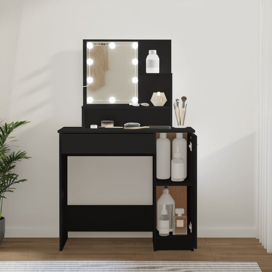 Dressing Table with LED Black 86.5x35x136 cm