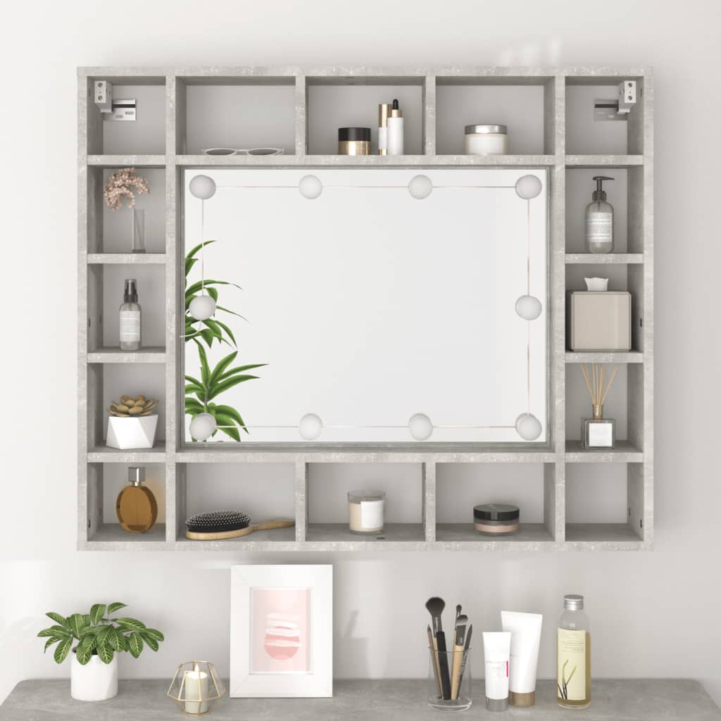 Mirror Cabinet with LED Concrete Grey 91x15x76.5 cm