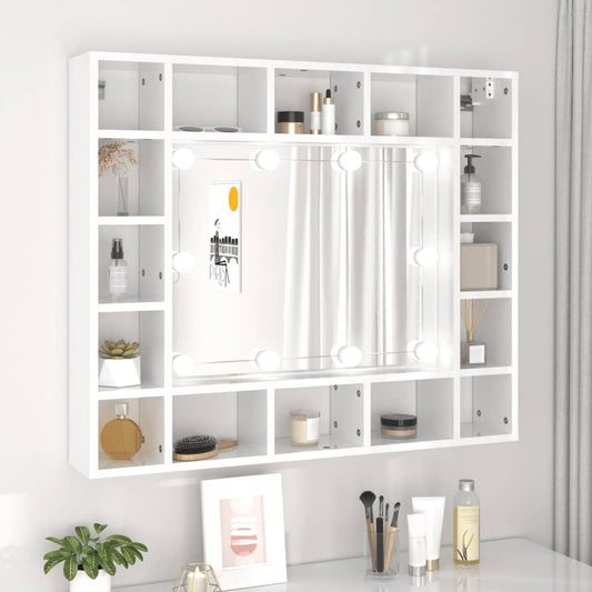 Mirror Cabinet with LED High Gloss White 91x15x76.5 cm