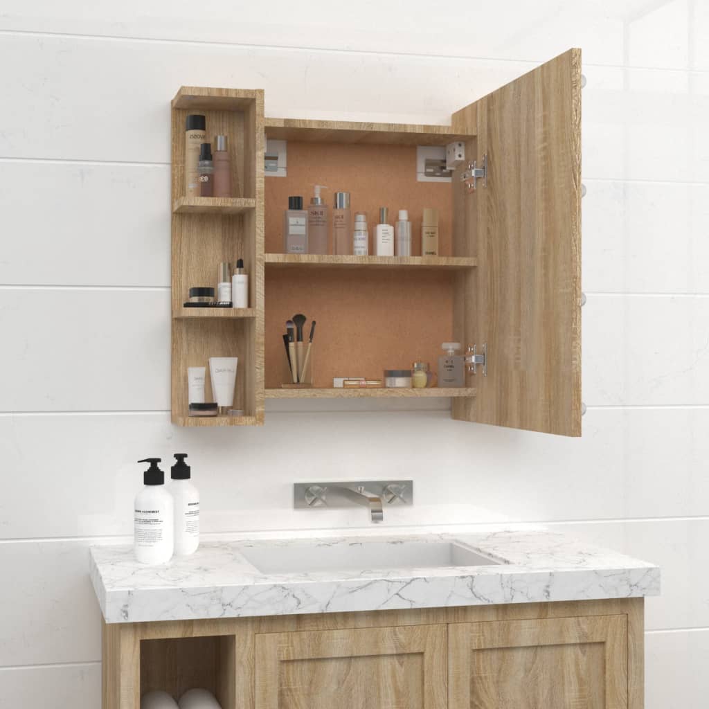 Mirror Cabinet with LED Sonoma Oak 70x16.5x60 cm