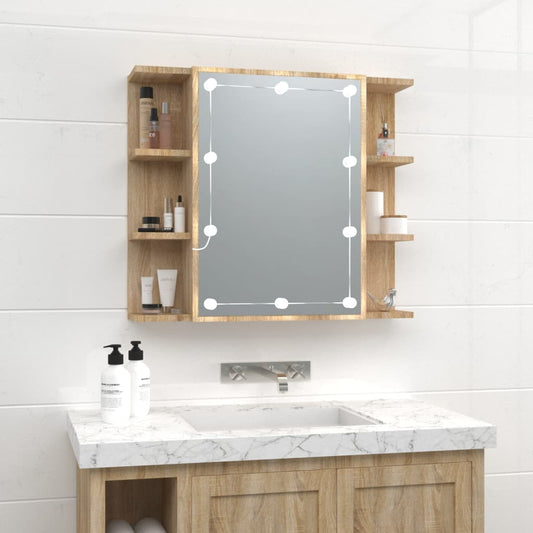 Mirror Cabinet with LED Sonoma Oak 70x16.5x60 cm