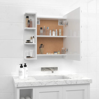 Mirror Cabinet with LED High Gloss White 70x16.5x60 cm