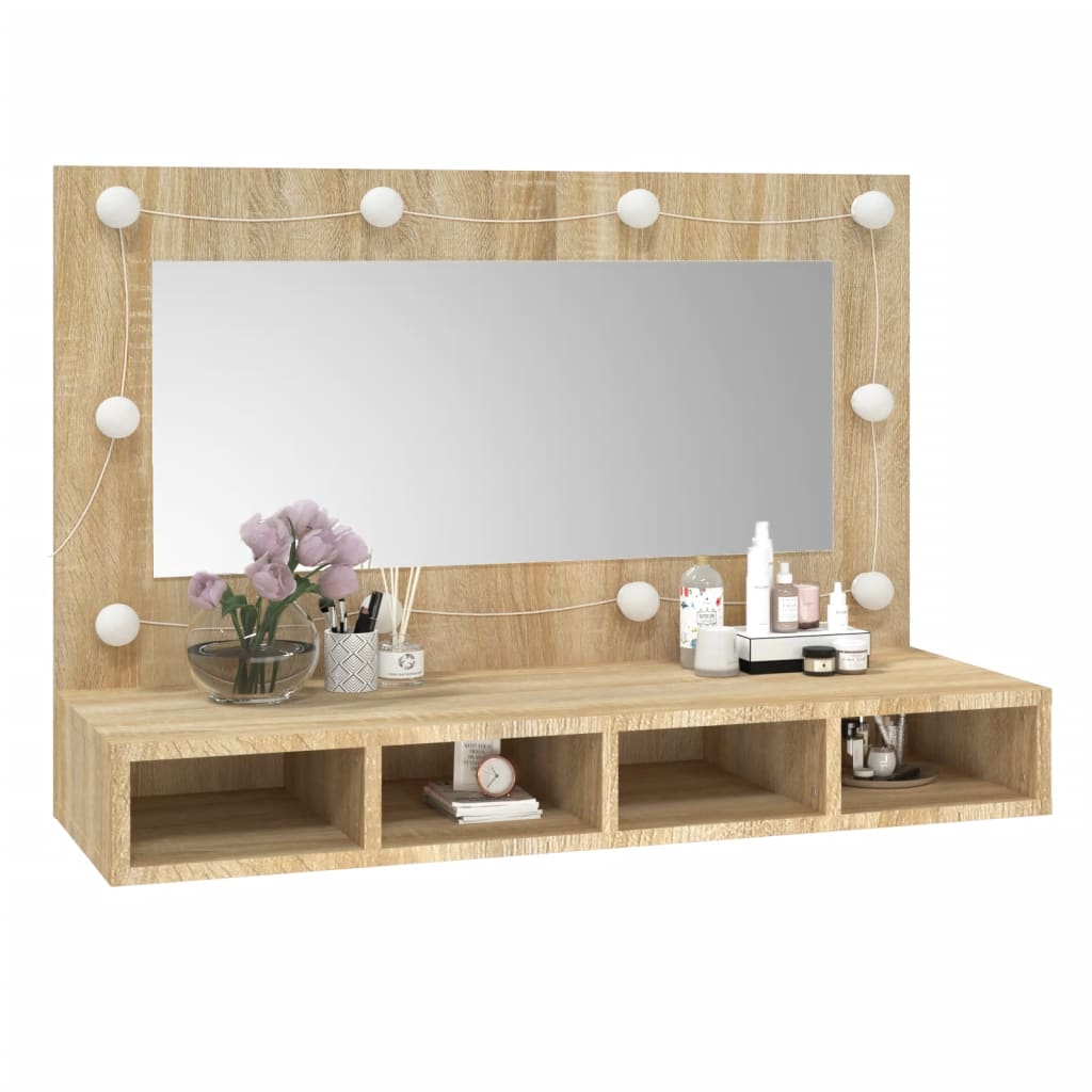 Mirror Cabinet with LED Sonoma Oak 90x31.5x62 cm